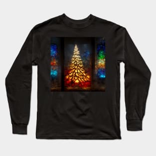 Stained Glass Glowing Christmas Tree Long Sleeve T-Shirt